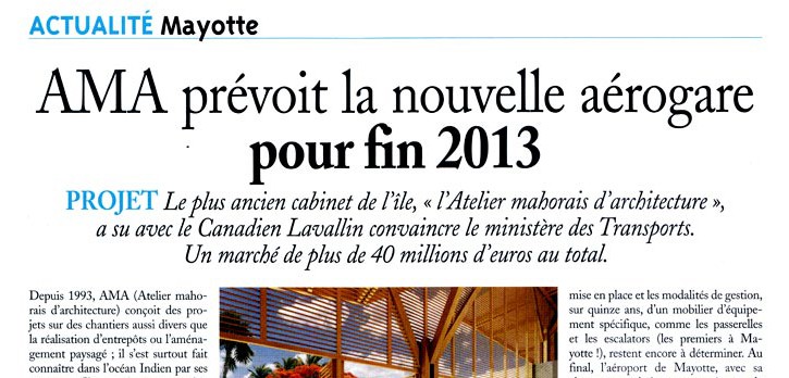 Article paru sur l'aérogare de Pamandzi - Mayotte, paru dans l'Eco Austral - Réunion de décembre 2010/janvier 2011