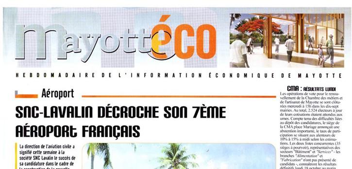 Article paru sur l'aérogare de Pamandzi - Mayotte, paru dans le Mayotte Hebdo du 25/10/2010