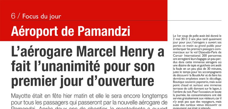 Article paru dans France Mayotte Matin du 16 Mai 2014 - N°873