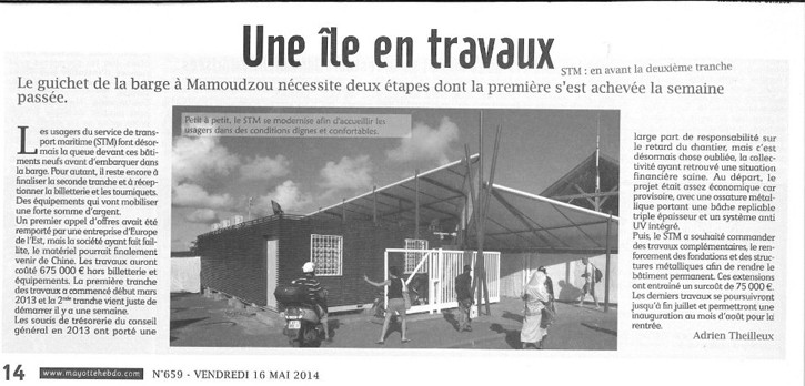 Article paru dans Mayotte Hebdo du 16 Mai 2014 - N°659