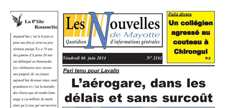 Article paru dans les Nouvelles de Mayotte du 6 Juin 2014 - N°2161