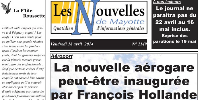Article paru dans les Nouvelles de Mayotte du 18 Avril 2014 - N°2149