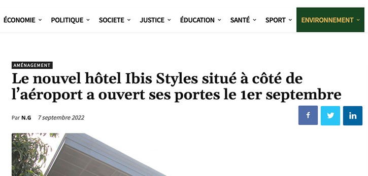 Article sur Hôtel Ibis Mayotte Hebdo du 7 septembre 2022
