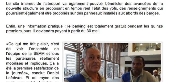 Article paru sur site en ligne de Journal de Mayotte le 16 Mai 2014
