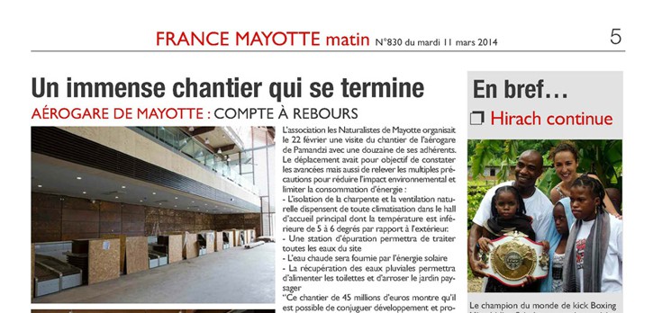 Article paru dans France Mayotte Matin du 11 Mars 2014 - N°830