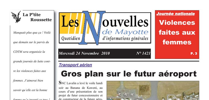 Article sur l'aérogare de Pamandzi - Mayotte, paru dans les Nouvelles de Mayotte du 24/11/2010