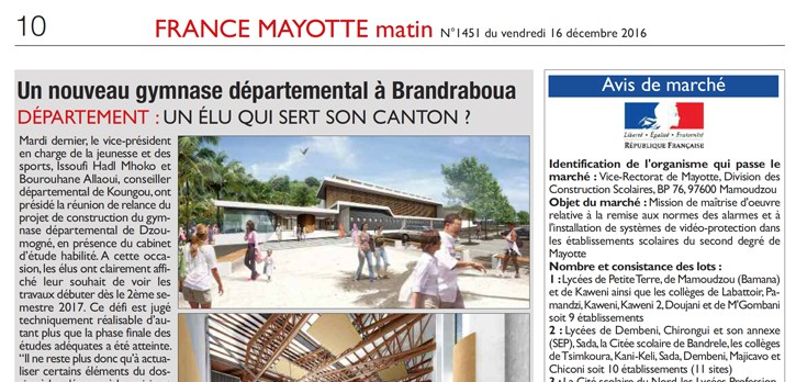 Article paru dans France Mayotte Matin N°1451 du 16 Décembre 2016