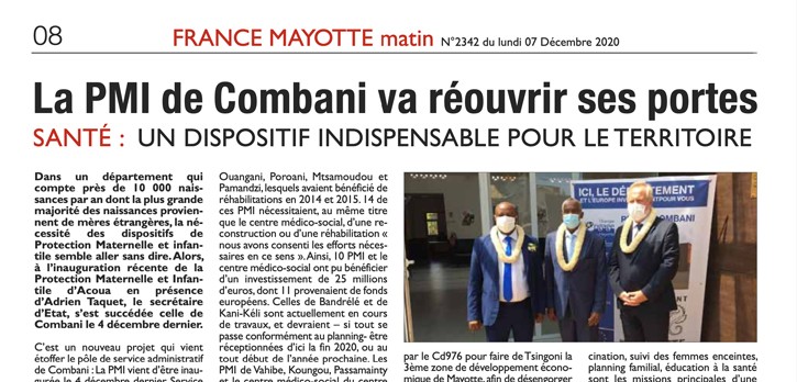 Article paru dans France Mayotte Matin N°2342 du 7 Décembre 2020